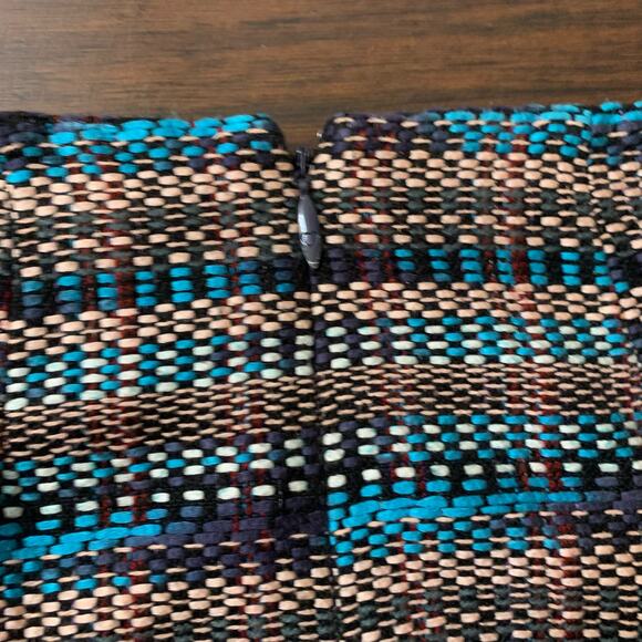 Juicy Couture Black Label blue and brown fringe tweed mini skirt size 6 - Picture 5 of 11